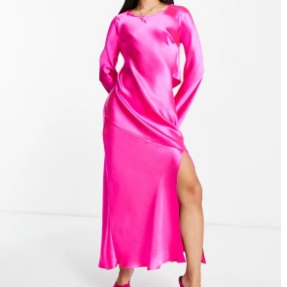 TOPSHOP Satin long Sleeve Midi Dress